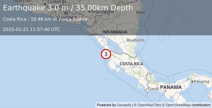 Earthquake COSTA RICA (3.0 m) (2025-01-21 11:57:40 UTC)