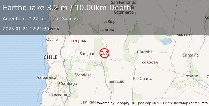 Earthquake SAN JUAN, ARGENTINA (3.2 m) (2025-01-21 12:21:30 UTC)