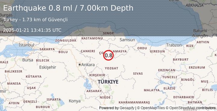 Earthquake CENTRAL TURKEY (0.8 ml) (2025-01-21 13:41:35 UTC)