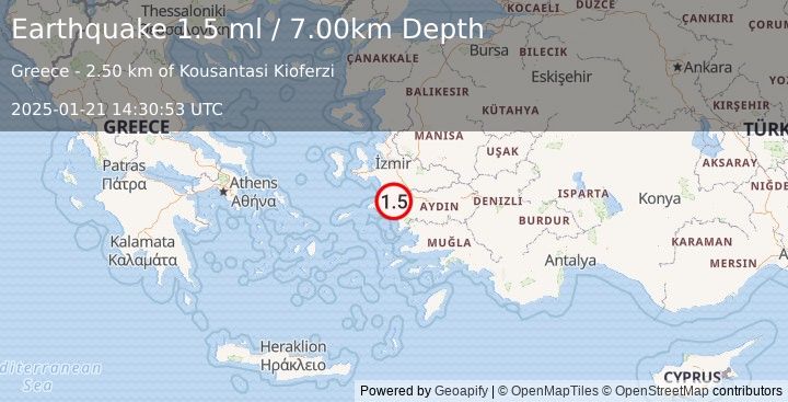 Earthquake WESTERN TURKEY (1.5 ml) (2025-01-21 14:30:53 UTC)