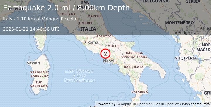 Earthquake SOUTHERN ITALY (2.0 ml) (2025-01-21 14:46:56 UTC)