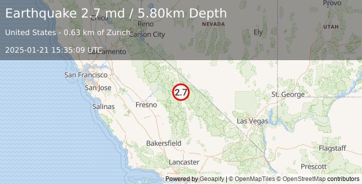 Earthquake CENTRAL CALIFORNIA (2.7 md) (2025-01-21 15:35:09 UTC)