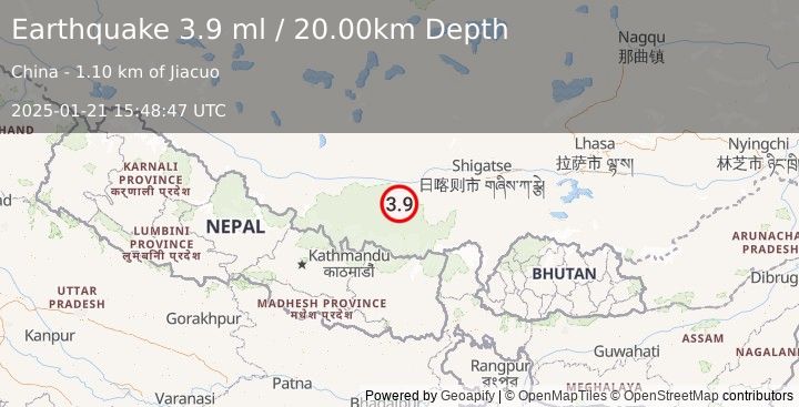 Earthquake WESTERN XIZANG (3.9 ml) (2025-01-21 15:48:47 UTC)