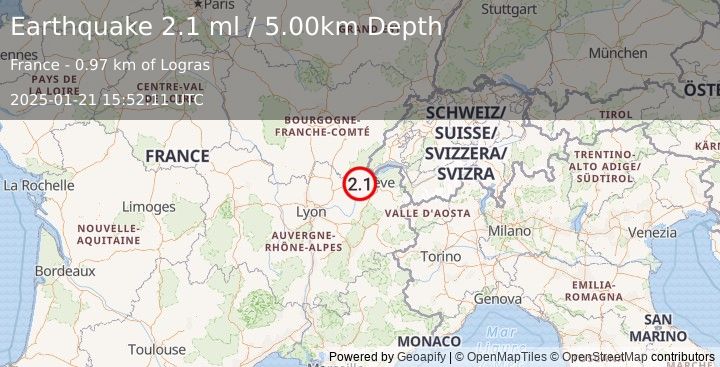 Earthquake FRANCE (2.1 ml) (2025-01-21 15:52:11 UTC)