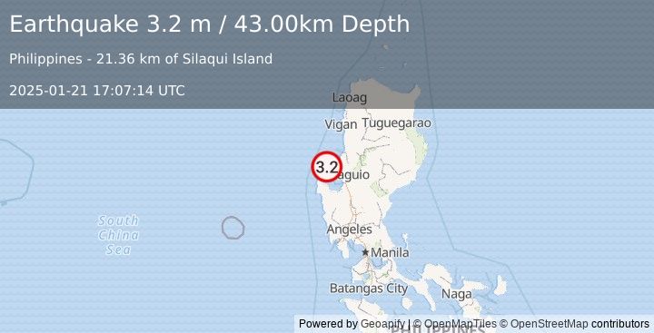 Earthquake LUZON, PHILIPPINES (3.2 m) (2025-01-21 17:07:14 UTC)