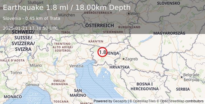 Earthquake SLOVENIA (1.8 ml) (2025-01-21 17:38:50 UTC)