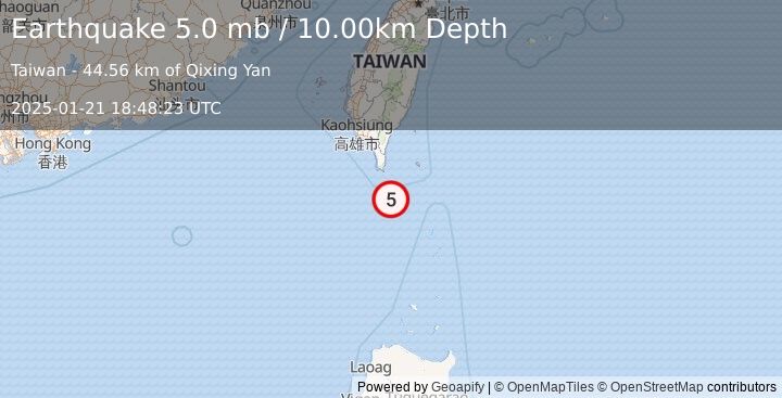 Earthquake TAIWAN REGION (5.1 mw) (2025-01-21 18:48:25 UTC)