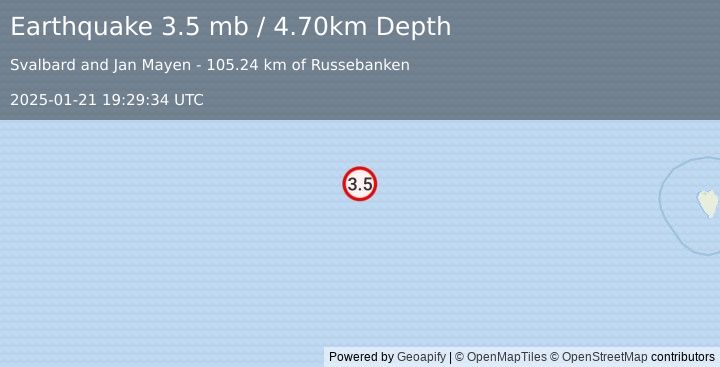 Earthquake NORWEGIAN SEA (3.5 mb) (2025-01-21 19:29:34 UTC)