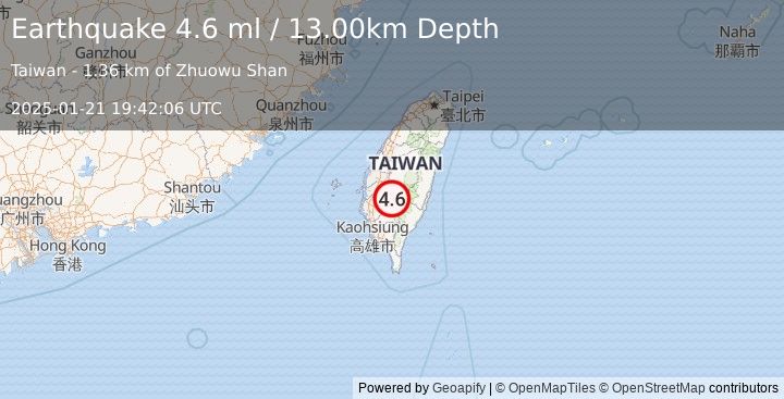 Earthquake TAIWAN (4.7 mb) (2025-01-21 19:42:05 UTC)