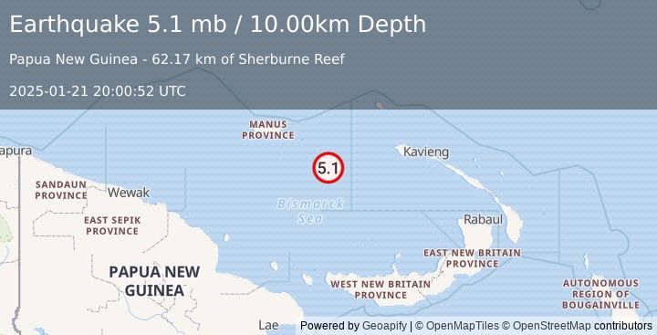 Earthquake BISMARCK SEA (5.3 mw) (2025-01-21 20:00:51 UTC)