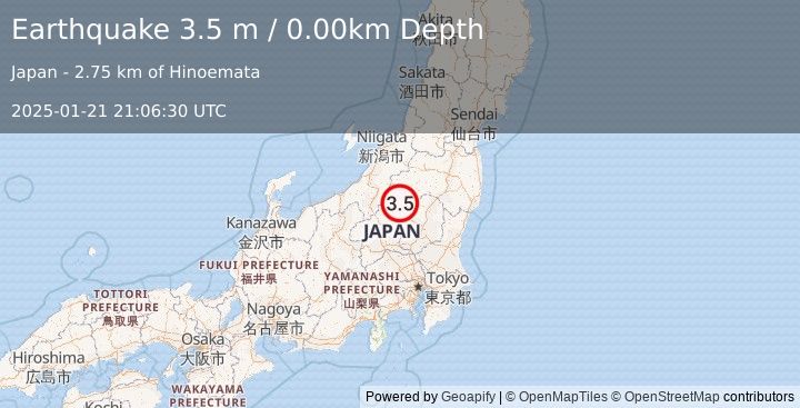 Earthquake EASTERN HONSHU, JAPAN (3.5 m) (2025-01-21 21:06:30 UTC)