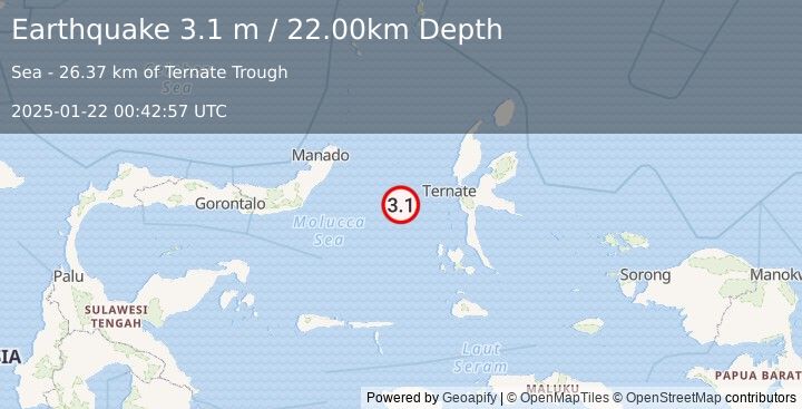 Earthquake MOLUCCA SEA (3.1 m) (2025-01-22 00:42:57 UTC)