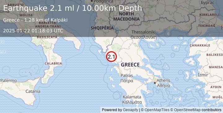 Earthquake GREECE (2.1 ml) (2025-01-22 01:18:03 UTC)