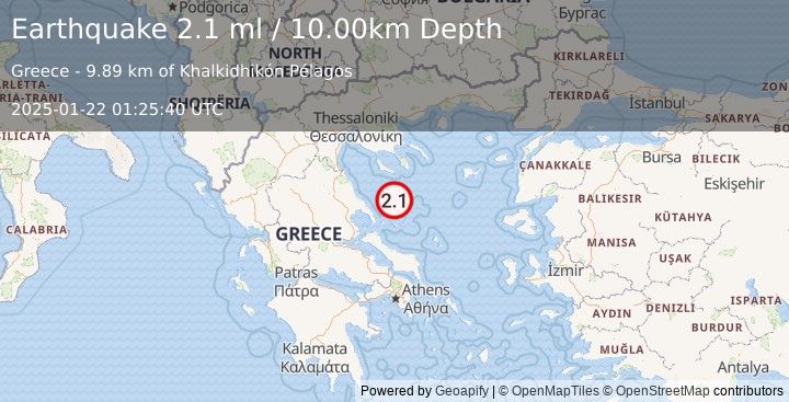 Earthquake AEGEAN SEA (2.1 ml) (2025-01-22 01:25:40 UTC)