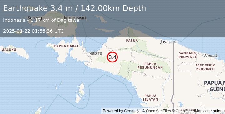 Earthquake PAPUA, INDONESIA (3.4 m) (2025-01-22 01:56:36 UTC)