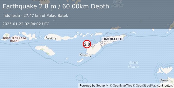 Earthquake TIMOR REGION, INDONESIA (2.8 m) (2025-01-22 02:04:02 UTC)