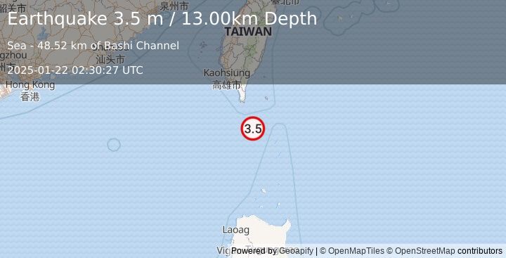 Earthquake TAIWAN REGION (3.5 m) (2025-01-22 02:30:27 UTC)