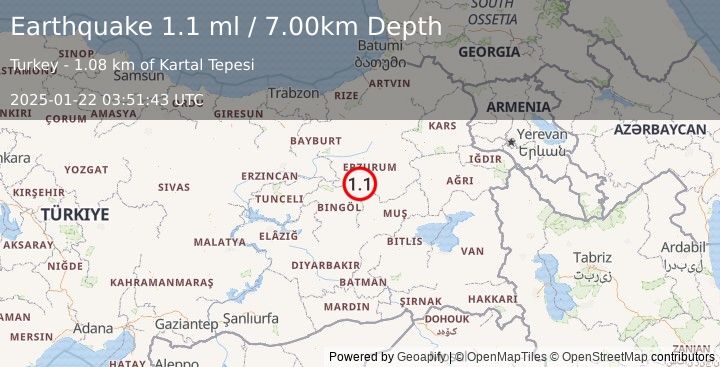 Earthquake EASTERN TURKEY (1.1 ml) (2025-01-22 03:51:43 UTC)