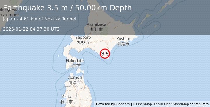 Earthquake HOKKAIDO, JAPAN REGION (3.5 m) (2025-01-22 04:37:30 UTC)