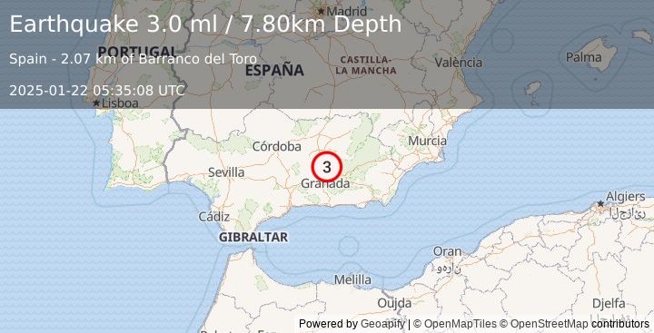 Earthquake SPAIN (3.0 ml) (2025-01-22 05:35:08 UTC)