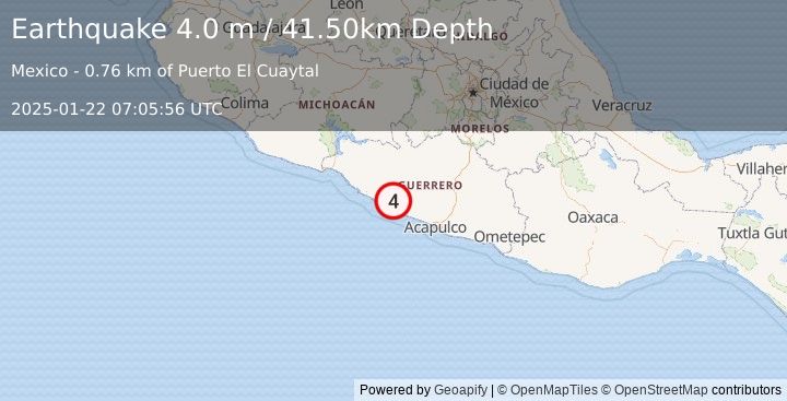 Earthquake GUERRERO, MEXICO (4.0 m) (2025-01-22 07:05:56 UTC)