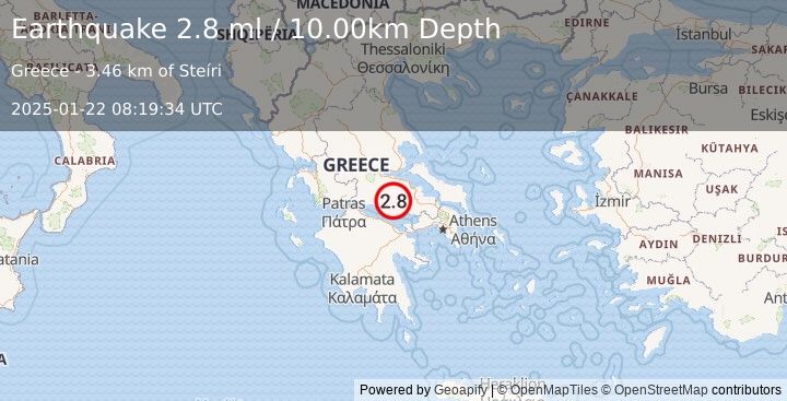 Earthquake GREECE (2.8 ml) (2025-01-22 08:19:34 UTC)