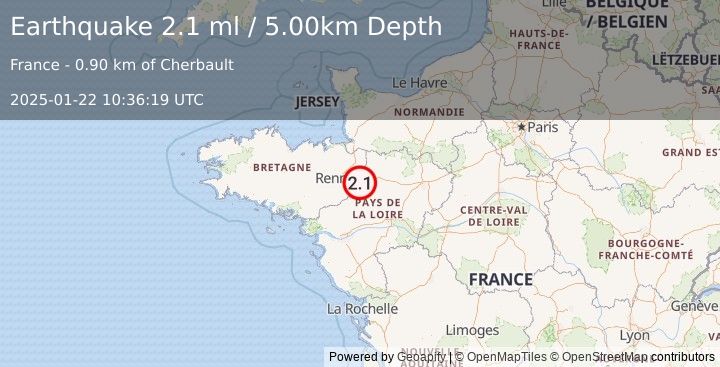 Earthquake FRANCE (2.1 ml) (2025-01-22 10:36:19 UTC)