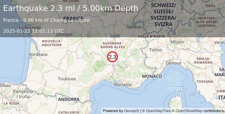 Earthquake FRANCE (2.3 ml) (2025-01-22 11:01:13 UTC)