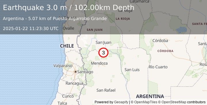 Earthquake MENDOZA, ARGENTINA (3.0 m) (2025-01-22 11:23:30 UTC)