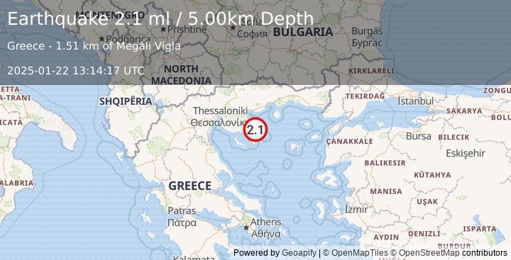 Earthquake AEGEAN SEA (2.1 ml) (2025-01-22 13:14:17 UTC)