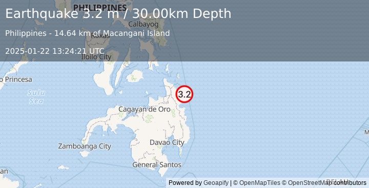 Earthquake MINDANAO, PHILIPPINES (3.2 m) (2025-01-22 13:24:21 UTC)