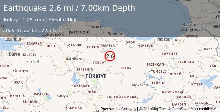 Earthquake CENTRAL TURKEY (2.6 ml) (2025-01-22 15:17:51 UTC)