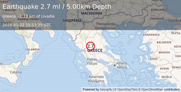 Earthquake GREECE (2.7 ml) (2025-01-22 15:53:25 UTC)