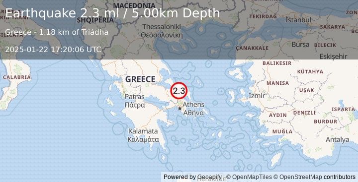 Earthquake GREECE (2.3 ml) (2025-01-22 17:20:06 UTC)