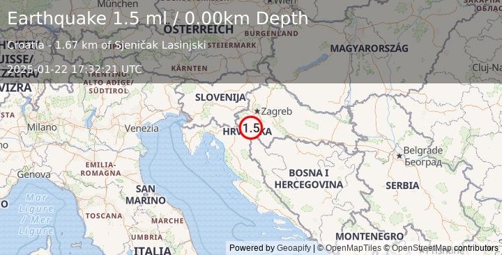 Earthquake CROATIA (1.5 ml) (2025-01-22 17:32:21 UTC)