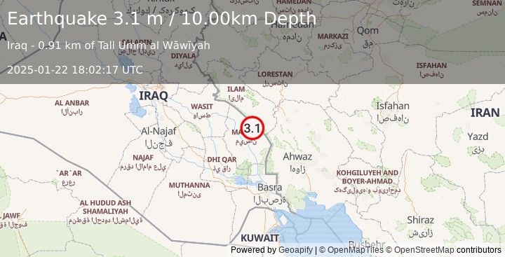 Earthquake IRAN-IRAQ BORDER REGION (3.1 m) (2025-01-22 18:02:17 UTC)