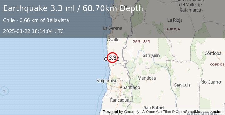 Earthquake COQUIMBO, CHILE (3.3 ml) (2025-01-22 18:14:04 UTC)