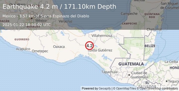 Earthquake OAXACA, MEXICO (4.2 m) (2025-01-22 18:50:02 UTC)