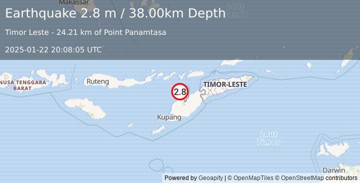 Earthquake TIMOR REGION (2.8 m) (2025-01-22 20:08:05 UTC)