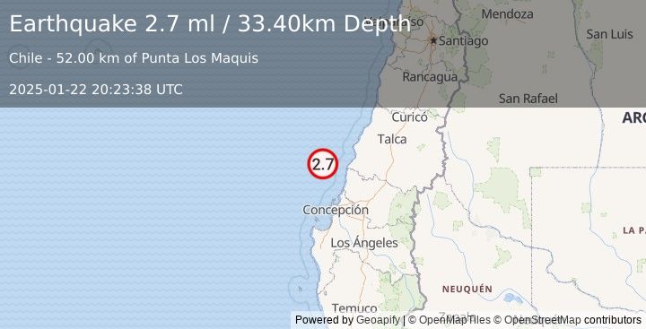 Earthquake OFFSHORE BIO-BIO, CHILE (2.7 ml) (2025-01-22 20:23:38 UTC)