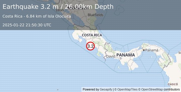 Earthquake COSTA RICA (3.2 m) (2025-01-22 21:50:30 UTC)