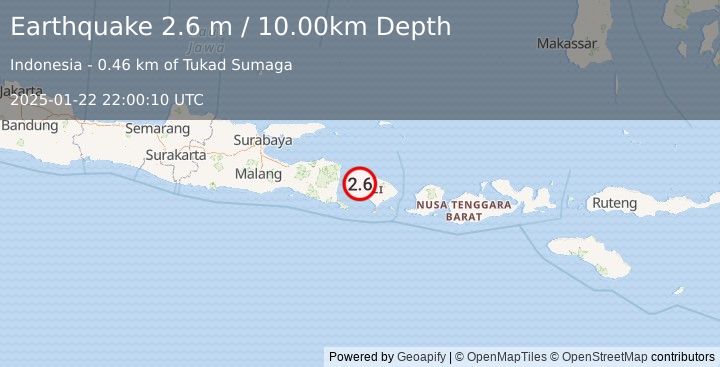 Earthquake BALI REGION, INDONESIA (2.6 m) (2025-01-22 22:00:10 UTC)