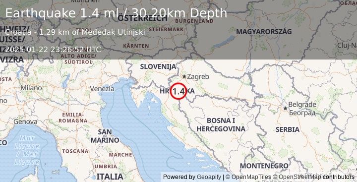 Earthquake CROATIA (1.4 ml) (2025-01-22 23:26:52 UTC)