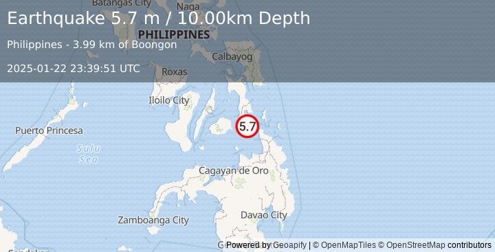 Earthquake LEYTE, PHILIPPINES (5.8 mw) (2025-01-22 23:39:48 UTC)