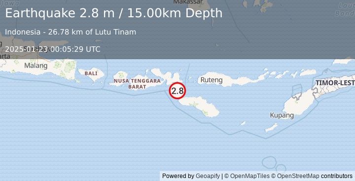 Earthquake SUMBAWA REGION, INDONESIA (2.8 m) (2025-01-23 00:05:29 UTC)