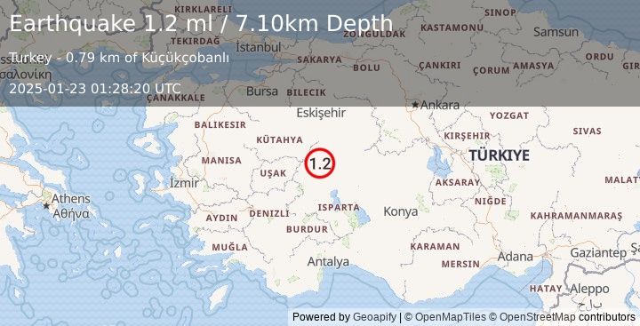 Earthquake WESTERN TURKEY (1.2 ml) (2025-01-23 01:28:20 UTC)