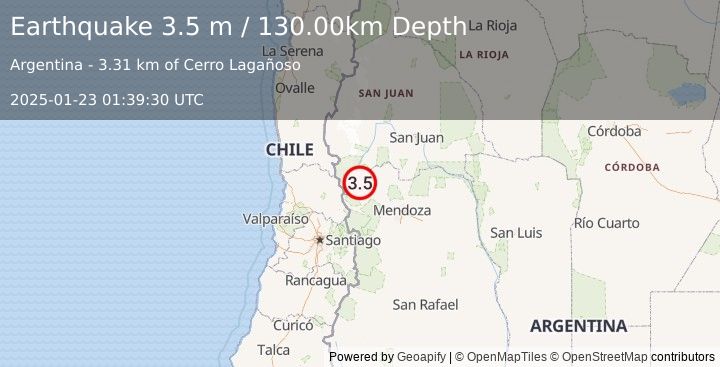 Earthquake MENDOZA, ARGENTINA (3.5 m) (2025-01-23 01:39:30 UTC)