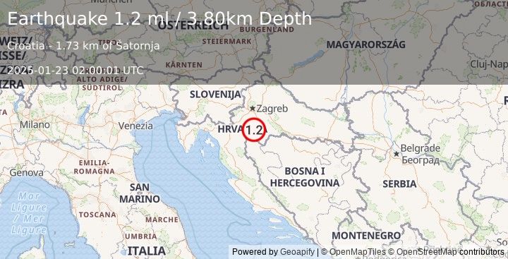 Earthquake CROATIA (1.2 ml) (2025-01-23 02:00:01 UTC)