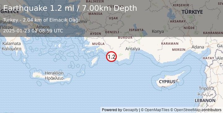 Earthquake WESTERN TURKEY (1.2 ml) (2025-01-23 02:08:59 UTC)