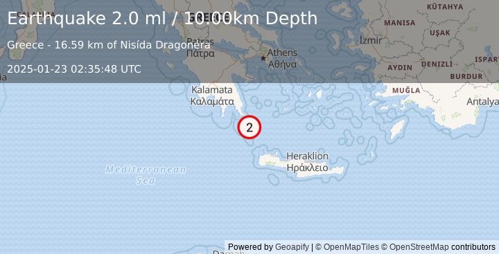 Earthquake SOUTHERN GREECE (2.0 ml) (2025-01-23 02:35:48 UTC)